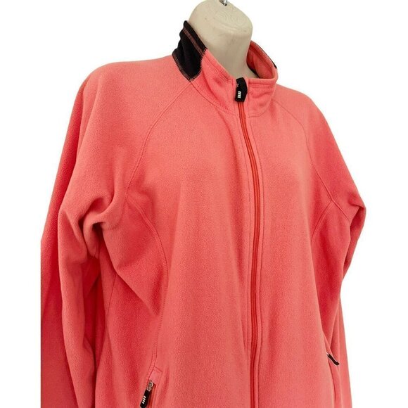 Lands End Women's Sz L Salmon Orange Full Zip Fleece Jacket w/ Zip Pockets - Picture 2 of 8